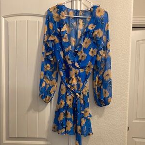 Talulah Floral Blue Ruffle Dress, Sz M